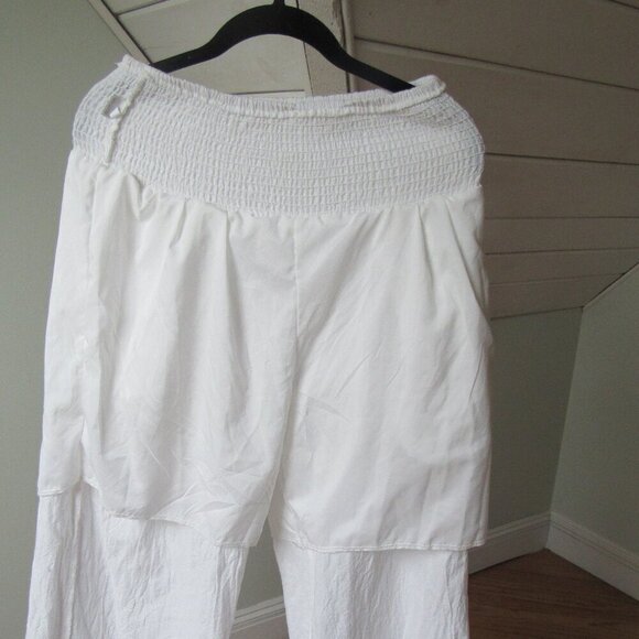 Wide Leg Palazzo Lounge Pants 100% Cotton White Elastic Waistband Medium - Picture 9 of 10